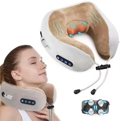 Premium Electric Massage Neck Pillow – Rechargeable U-Shaped Travel Massager