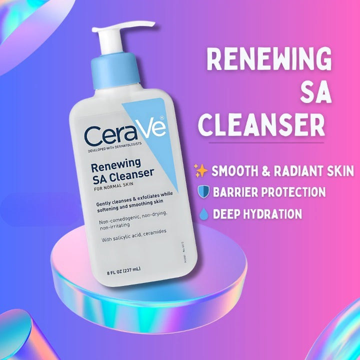CeraVe Renewing SA Cleanser | Salicylic Acid Exfoliating Face Wash for Smooth & Healthy Skin (237ml)