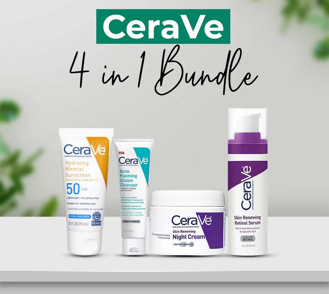 CeraVe Complete Acne & Hydration Skincare Kit | Cleanser, Retinol Serum, Night Cream & SPF 50 Sunscreen Set