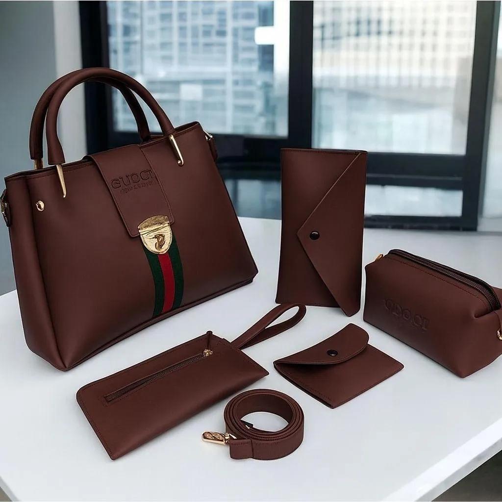 Luxury 5-in-1 Women's Handbag Set – Elegant PU Leather Shoulder Bag, Clutch & Wallet Combo