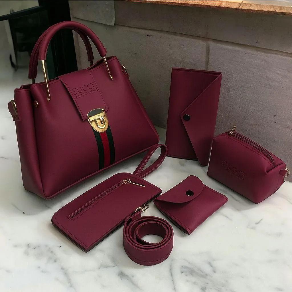 Luxury 5-in-1 Women's Handbag Set – Elegant PU Leather Shoulder Bag, Clutch & Wallet Combo