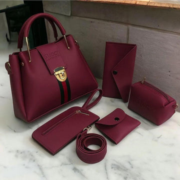 Luxury 5-in-1 Women's Handbag Set – Elegant PU Leather Shoulder Bag, Clutch & Wallet Combo