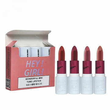 Heng Fang "Hey Girl!" Velvet Matte Mini Lipstick Set (Pack of 4) – Long Lasting & Highly Pigmented