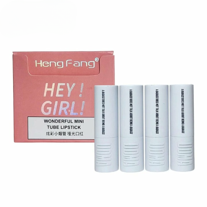 Heng Fang "Hey Girl!" Velvet Matte Mini Lipstick Set (Pack of 4) – Long Lasting & Highly Pigmented