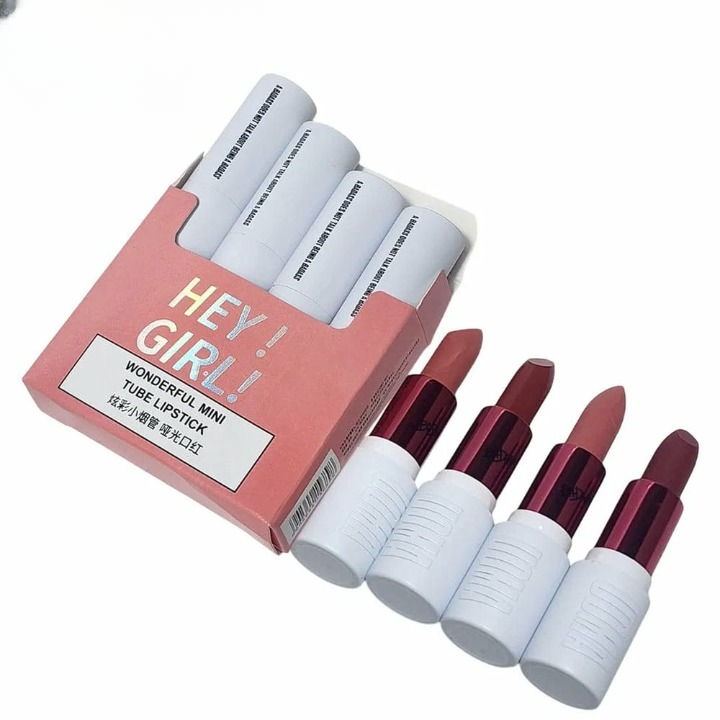 Heng Fang "Hey Girl!" Velvet Matte Mini Lipstick Set (Pack of 4) – Long Lasting & Highly Pigmented