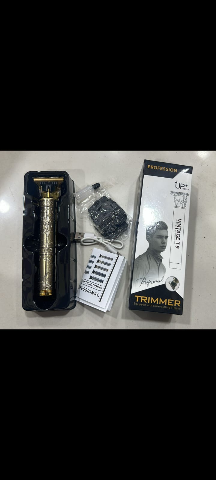 Vintage T9 Professional Hair Trimmer – Cordless Rechargeable Metal Hair & Beard Clipper