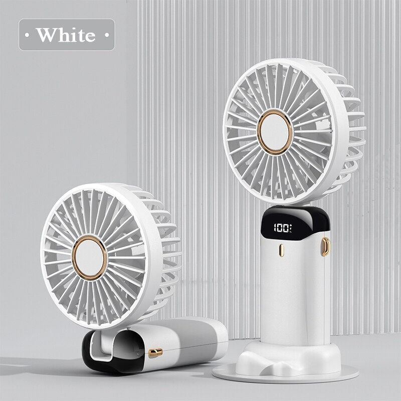 Digital Display Portable Mini Fan – 5-in-1 Multipurpose USB-C Rechargeable Handheld Fan - With Cable (Random Color)