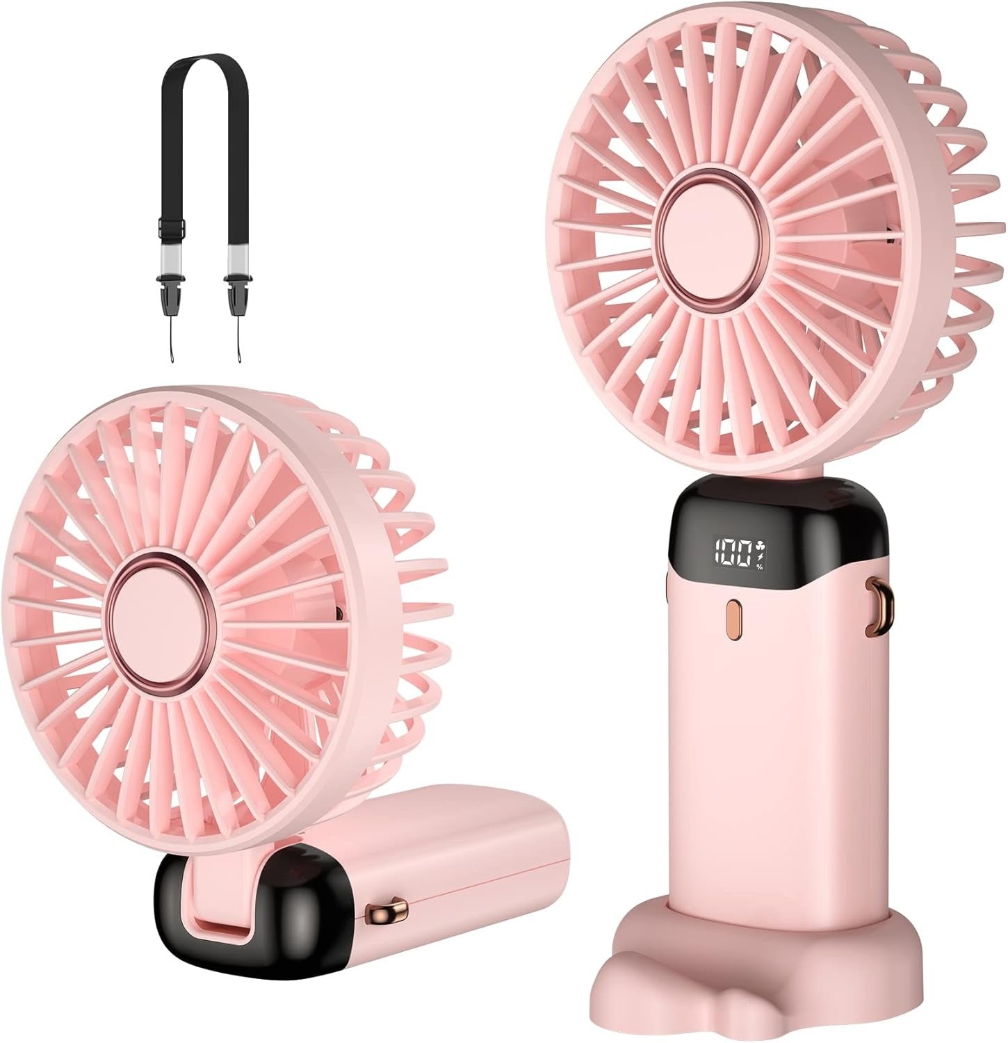 Digital Display Portable Mini Fan – 5-in-1 Multipurpose USB-C Rechargeable Handheld Fan - With Cable (Random Color)