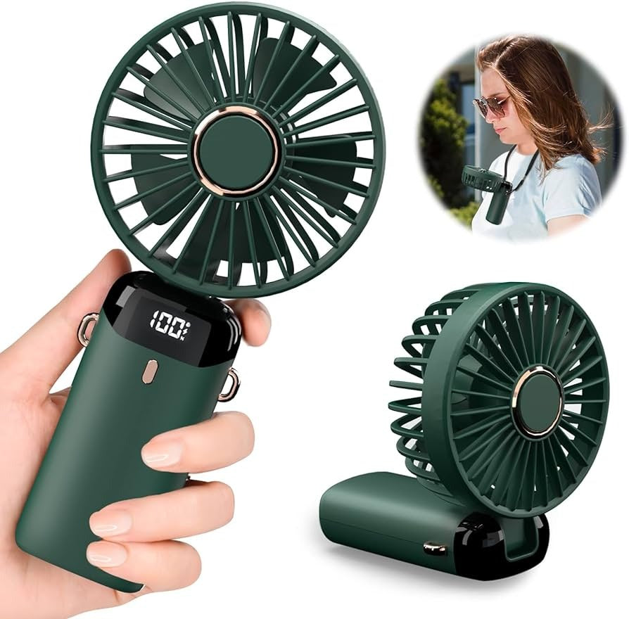 Digital Display Portable Mini Fan – 5-in-1 Multipurpose USB-C Rechargeable Handheld Fan - With Cable (Random Color)