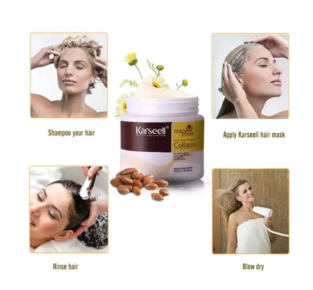 Karseell Maca Power Collagen Hair Mask – Deep Repair Essence For Dry & Damaged Hair (500ml)