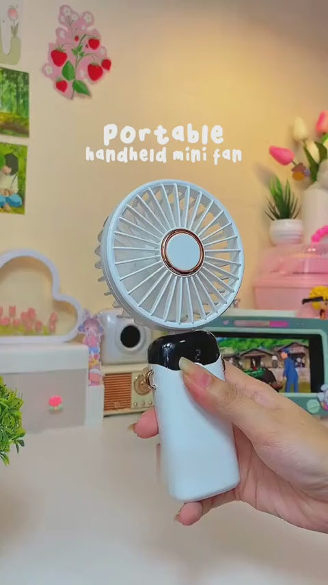 Digital Display Portable Mini Fan – 5-in-1 Multipurpose USB-C Rechargeable Handheld Fan - With Cable (Random Color)